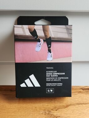 Adidas Black Compression Calf Sleeves with White Logo Sz S/M